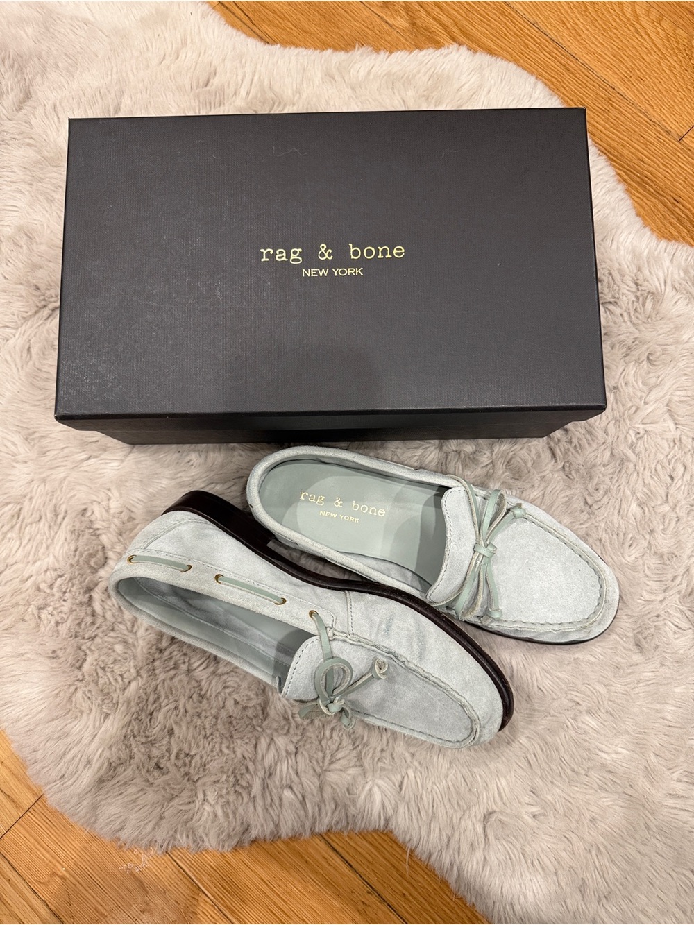 rag & bone Women’s Light Mint Suede Driving Loafers size 7.5